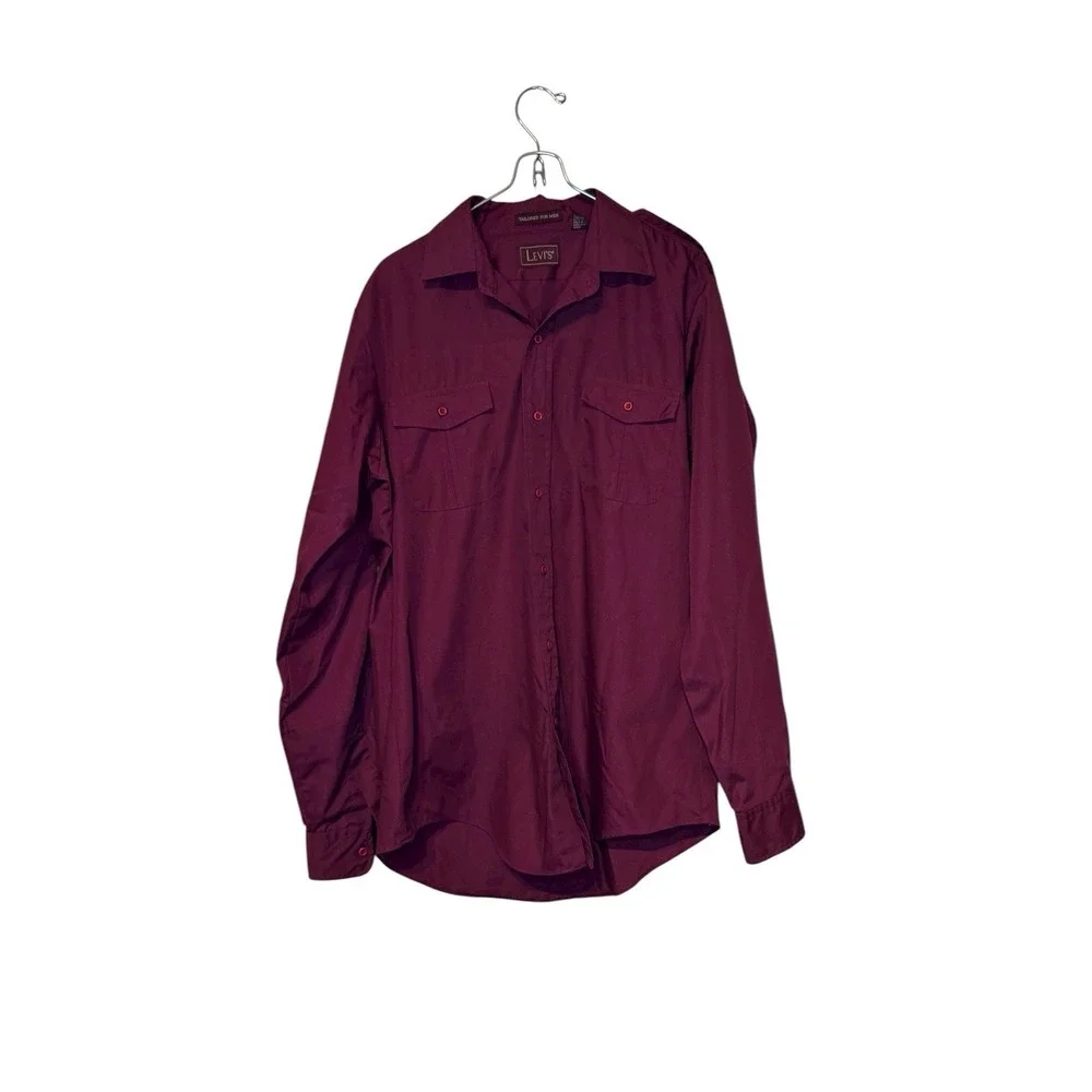 Levi's Men's Shirt Vintage Tailored Button Up Pockets Western Burgundy Medium‎